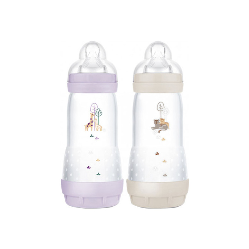 MAM Easy Start Biberons Lilas & Sable anti-colique débit 3 - 2x320ml + Tétine plate