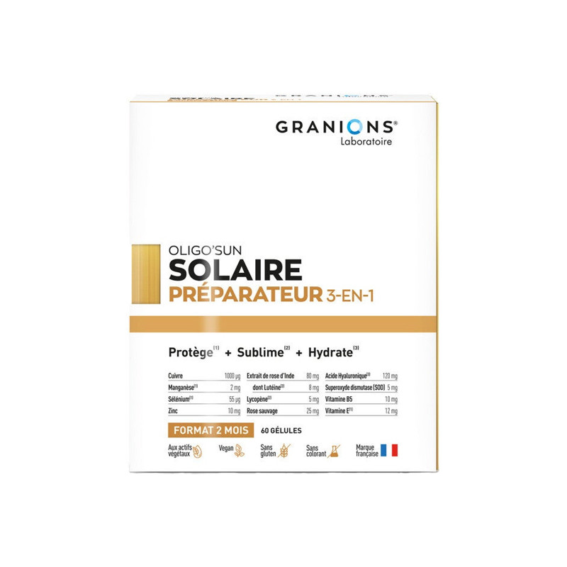 Granions Oligo'Sun Préparateur solaire 3 en 1 - 2 mois 60 gélules