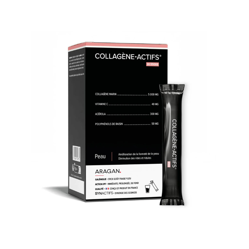 Aragan Synactifs CollagèneActifs Peau Goût fraise yuzu 20 sticks