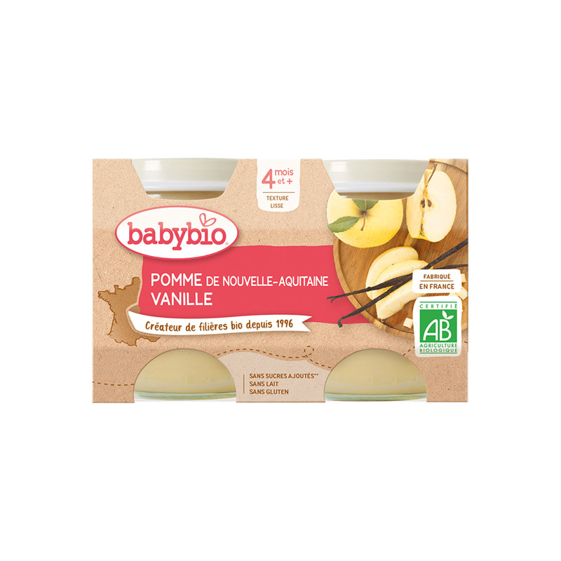 Babybio Pomme de nouvelle-aquitaine vanille dès 4mois 2 x 130gr