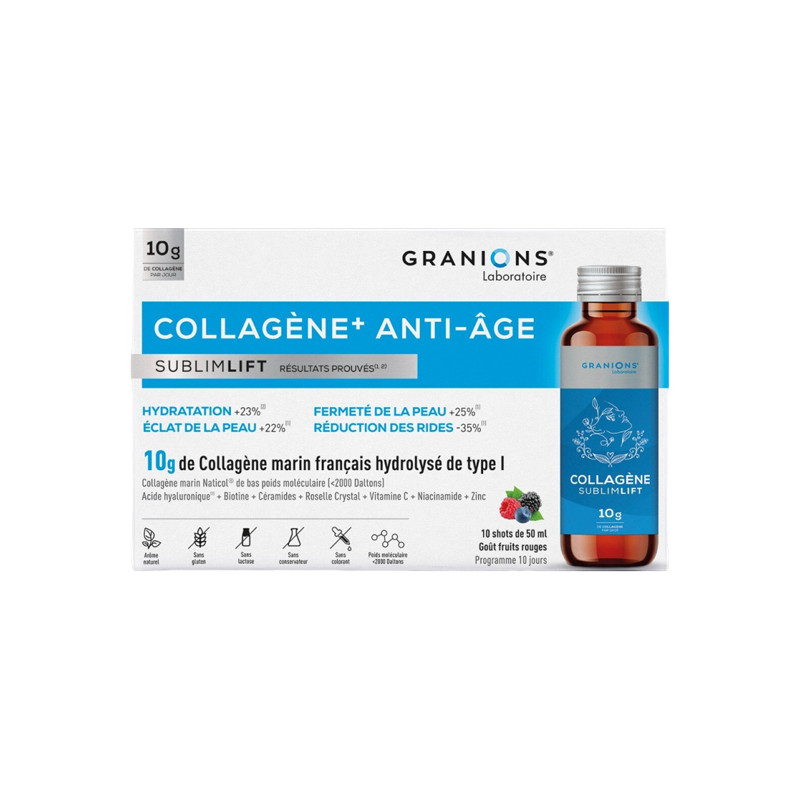 Granions Collagène+ Anti-âge Sublimlift 10 shots fruits rouges de 50ml