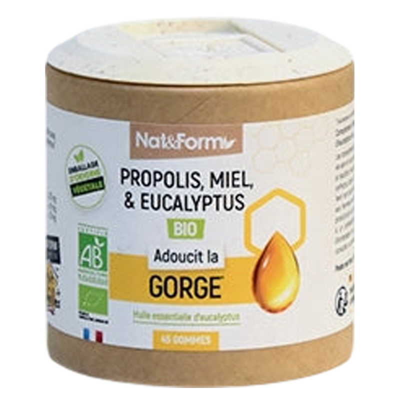 Nat&Form Propolis, Miel & Eucalyptus bio 45 gommes