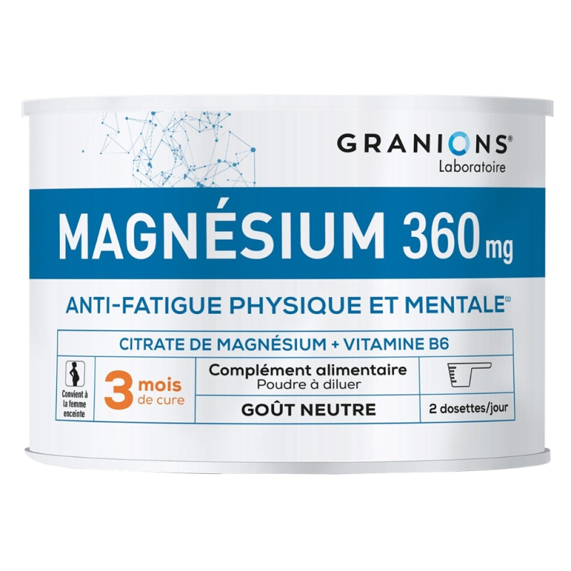 Granions Magnésium 360 mg en poudre goût neutre 210gr