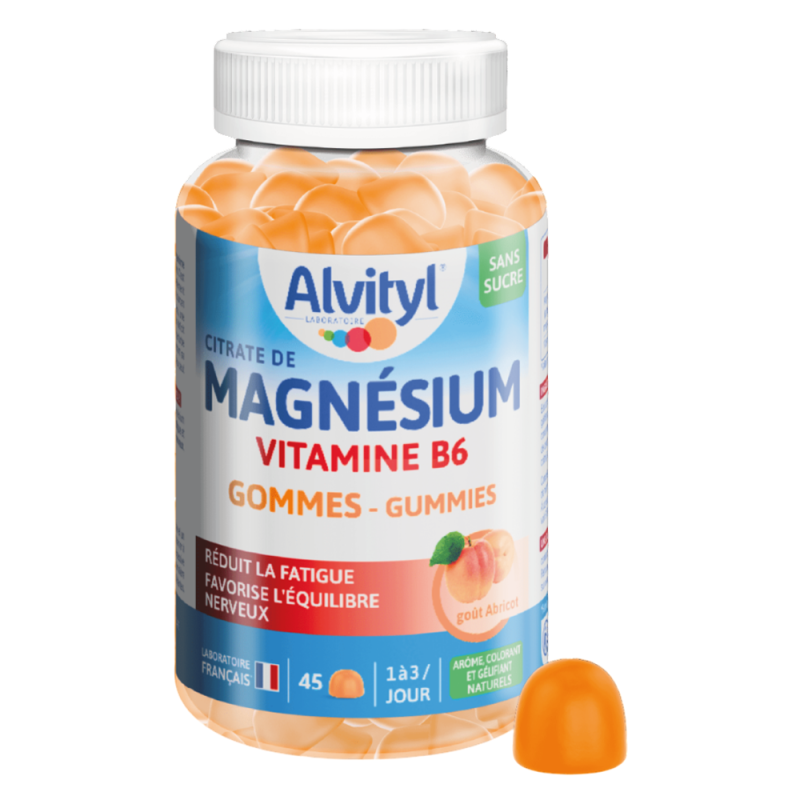 Alvityl Citrate de Magnésium Vitamine B6 Abricot 45 gommes
