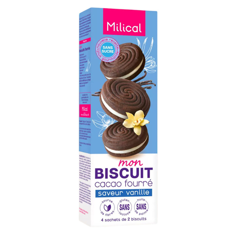 Milical Mon Biscuit Cacao fourré saveur vanille 4 sachets de 2 biscuits