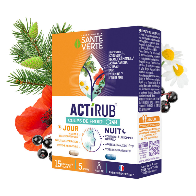 Santé Verte Actirub Coup de froid 24H jour et nuit 15 comprimés