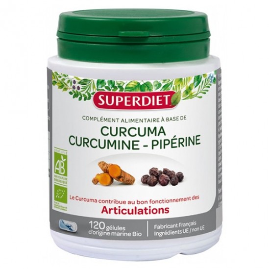 Superdiet curcuma curcumine gingembre pipérine bio 120 gélules