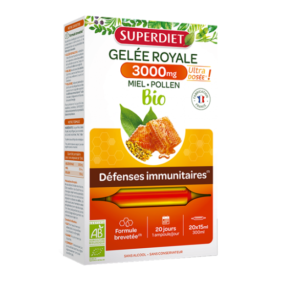 Superdiet gelée royale miel d'acacia pollen bio 20 ampoules