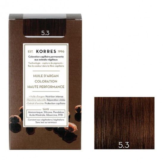 Korres huile d'argan coloration permanente 5.3 châtain clair doré