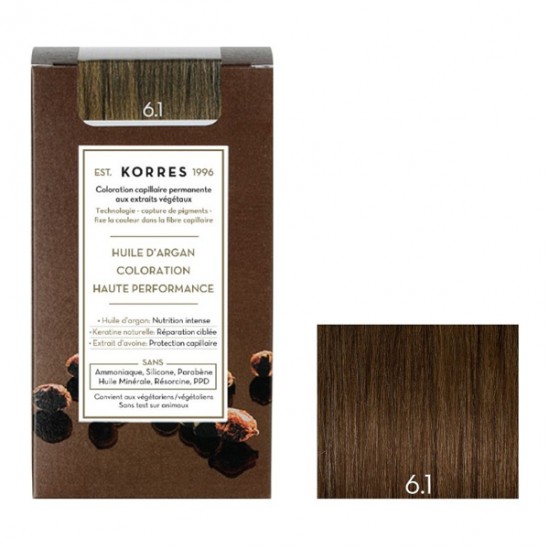 Korres huile d'argan coloration permanente 6.1 blond foncé cendré