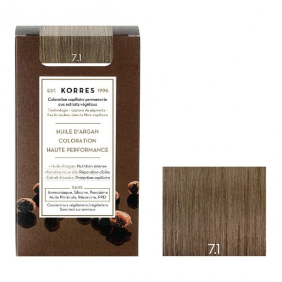 Korres huile d'argan coloration permanente 7.1 blond cendré