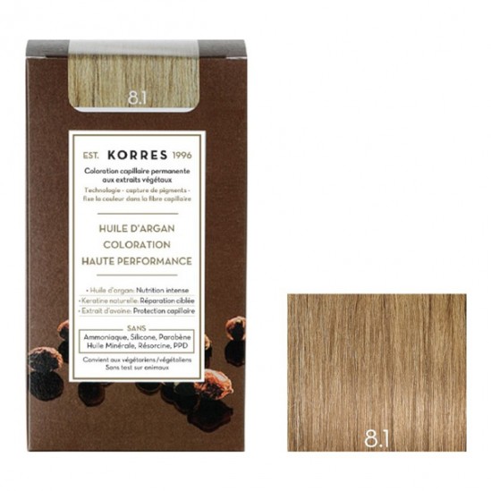Korres huile d'argan coloration permanente 8.1 blond clair cendré