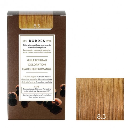 Korres huile d'argan coloration permanente 8.3 blond clair doré