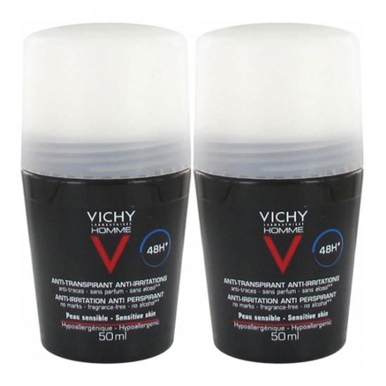 Vichy homme déodorant bille peaux sensibles 50ml x2