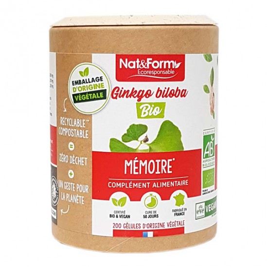 Nat&form ginkgo biloba bio écoresponsable 200 gélules