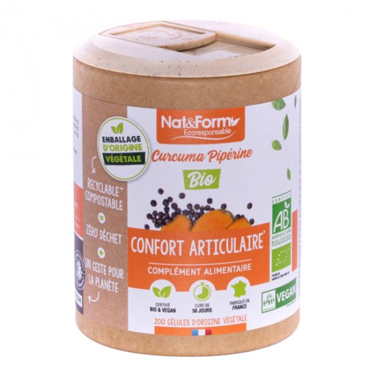 Nat&form curcuma pipérine bio écoresponsable 200 gélules