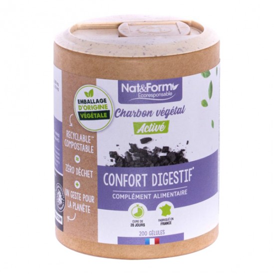 Nat&form charbon végétal activé écoresponsable 200 gélules non bio