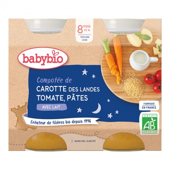 Babybio compotée de carotte tomate pâtes dès 8 mois 2x200g