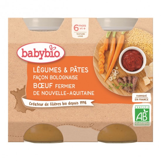 Babybio légumes & pâtes façon bolognaise bœuf 2x200g