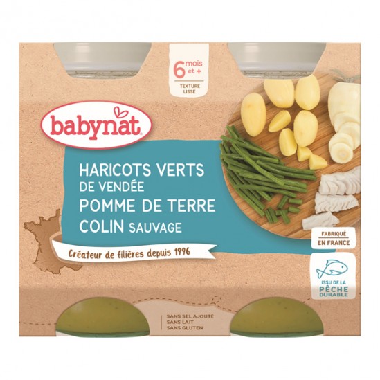 Babybio haricots verts de Vendée pomme de terre colin 2x200g