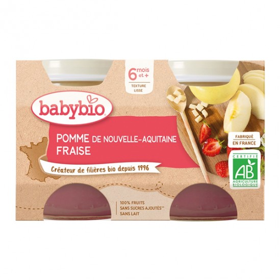 Babybio pomme de Nouvelle-Aquitaine fraise dès 6 mois 2x130g