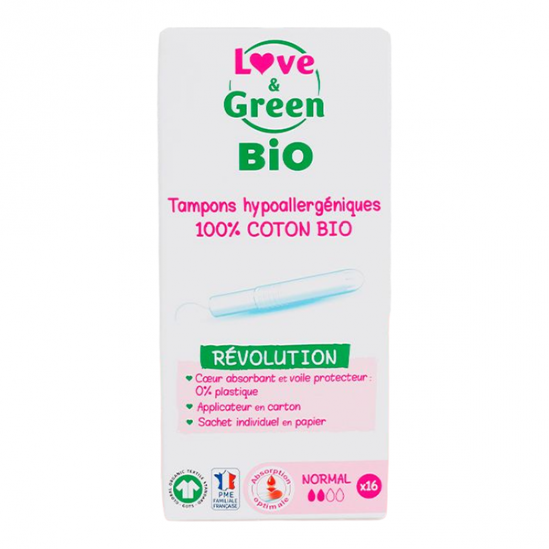 Love & green tampons hypoallergéniques avec applicateur normal 16 pièces