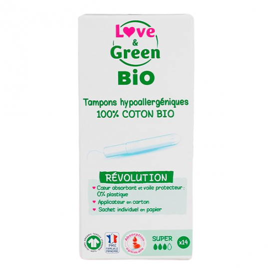 Love & green tampons hypoallergéniques avec applicateur super 14 pièces