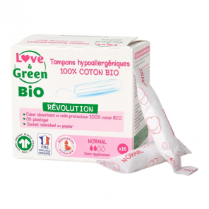 Love & green tampons hypoallergéniques sans applicateur normal 16 pièces