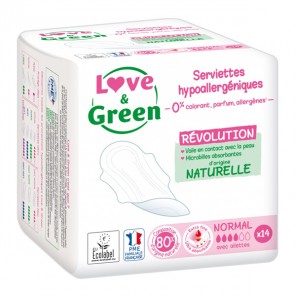 Love and green serviettes hypoallergéniques anti-irritation normal paquet de 14