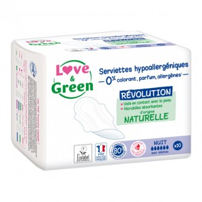 Love & green serviettes hypoallergéniques anti-irritation nuit paquet de 10