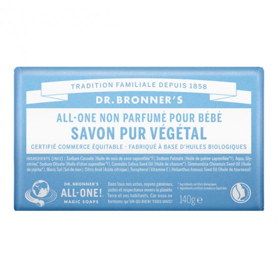 Dr Bronner's pain de savon all-one non parfumé pour bébé 140g
