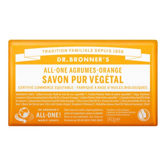 Dr Bronner's pain de savon all-one agrumes-orange 140g