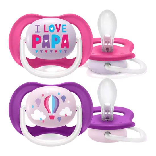 Philips avent lot de 2 sucettes ultra air animaux rose 6-18 mois