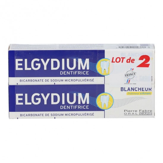 Elgydium dentifrice blancheur fraîcheur citron lot de 2x75ml