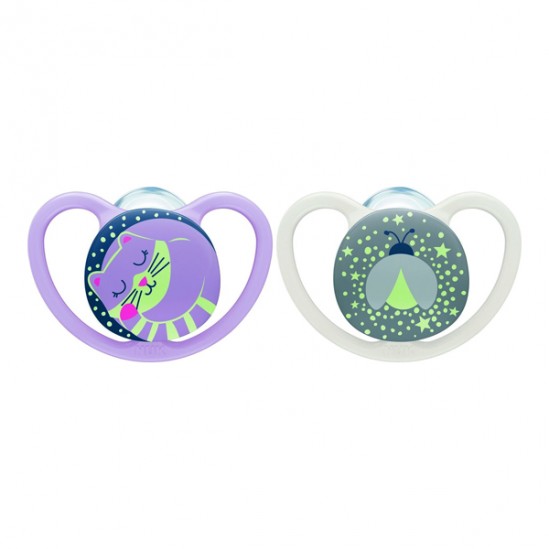Nuk sucettes space 18-36m nuit chat-luciole lot de 2