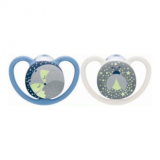 Nuk space 2 sucettes silicone garçon nuit 6-18 mois