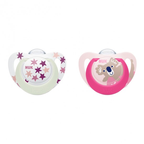 Nuk starlight 2 sucettes silicone fille 18-36 mois