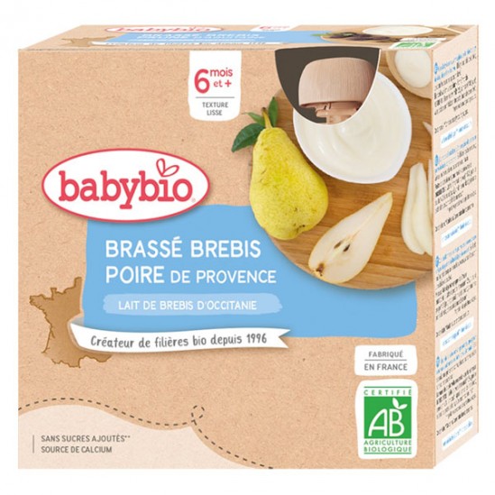 Babybio desserts brassé brebis poire 4 gourdes de 85g