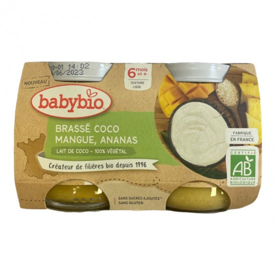 Babybio brassé coco, mangue, ananas lot de 2 pots de 130g