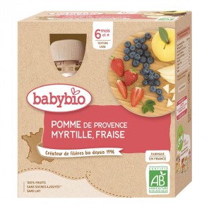 Babybio gourdes pomme myrtille fraise dès 6 mois lot de 4x90g