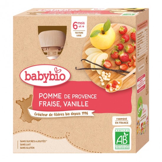 Babybio gourde pomme fraise vanille 6 mois et+ lot de 4 x 90g