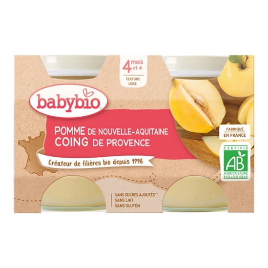 Babybio pomme & coing 4 mois et+ lot de 2x130g