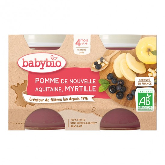 Babybio pomme & myrtille 4 mois et+ lot de 2x130g