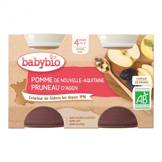 Babybio pomme & pruneau 4 mois et+ lot de 2x130g