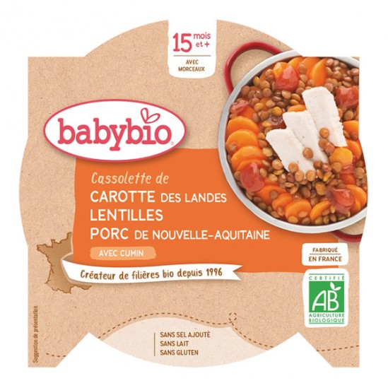 Babybio cassolette de carotte lentilles porc au cumin 260g