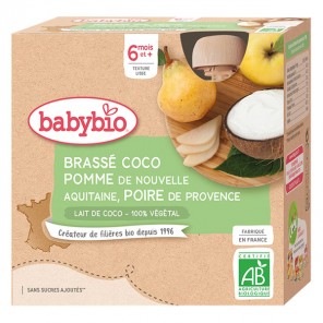Babybio gourde brassé coco pomme poire 4 gourdes de 85g