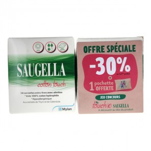 Mylan saugella cotton touch nuit lot de 2 x 12 serviettes extra-fines avec ailettes + 1 pochette offerte