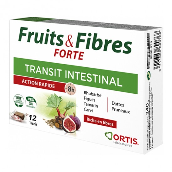 Ortis fruits & fibres forte transit intestinal 12 cubes à mâcher