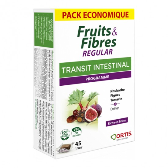 Ortis fruits & fibres regular transit intestinal 45 cubes à mâcher