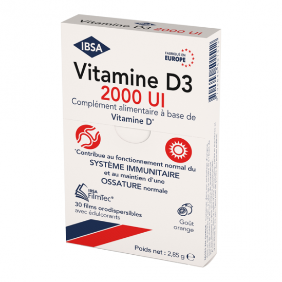 IBSA vitamine D3 2000UI filmtec boîte de 30 films orodispersibles